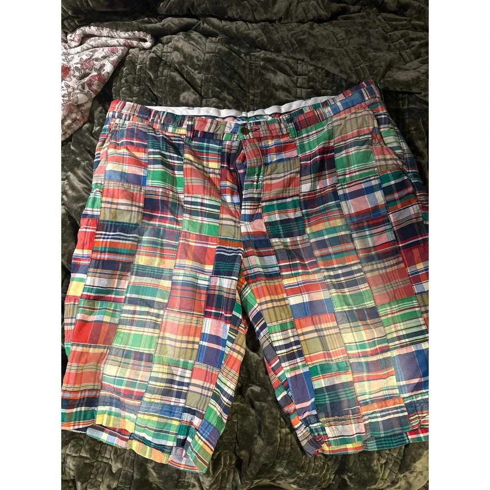 Polo Ralph Lauren Mens Patchwork Madras Plaid Shorts Multi Color Cotton Size 42